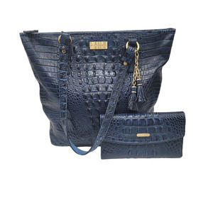 Brahmin Medium Asher Handbag and Matching Wallet Sapphire Blue Croc Embossed